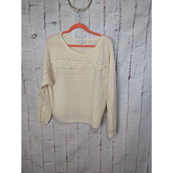 White + Warren Cream Sweater Long sleeve Boat neck Cashmere Sweater Oversized Pu - Picture 1 of 8